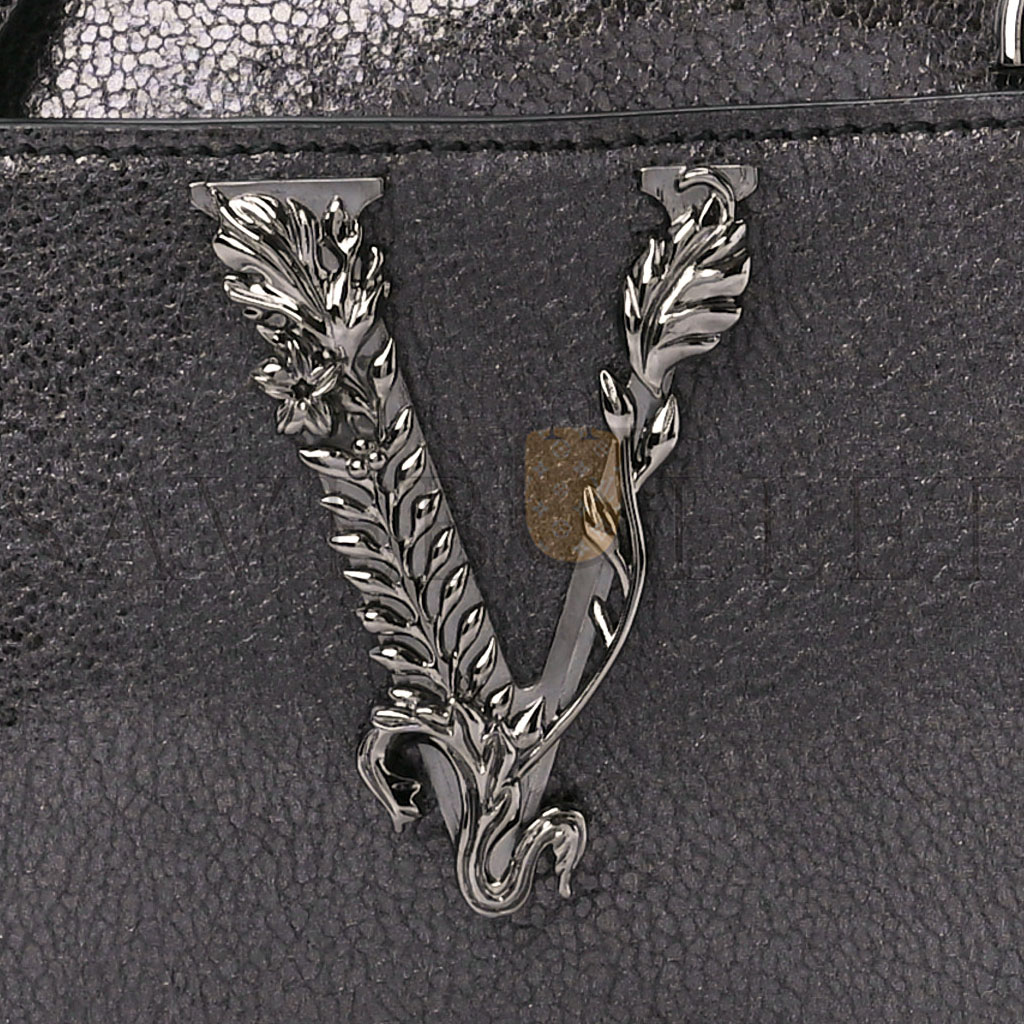 VERSACE METALLIC CALFKSIN VIRTUS SMALL BOWLING BAG GREY (27*18*15cm) VERSACE METALLIC CALFKSIN VIRTUS SMALL BOWLING BAG GREY (27*18*15cm)