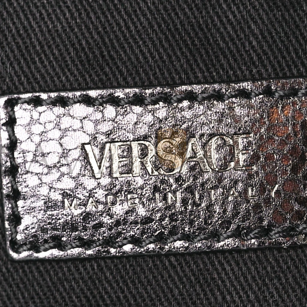 VERSACE METALLIC CALFKSIN VIRTUS SMALL BOWLING BAG GREY (27*18*15cm) VERSACE METALLIC CALFKSIN VIRTUS SMALL BOWLING BAG GREY (27*18*15cm)