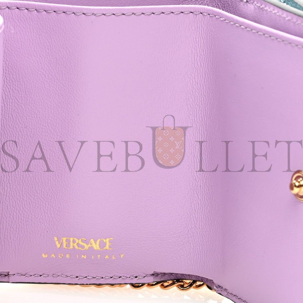 VERSACE GRAINED CALFSKIN MEDUSA WALLET ON CHAIN BLUE PINK (19*12*4cm) VERSACE GRAINED CALFSKIN MEDUSA WALLET ON CHAIN BLUE PINK (19*12*4cm)