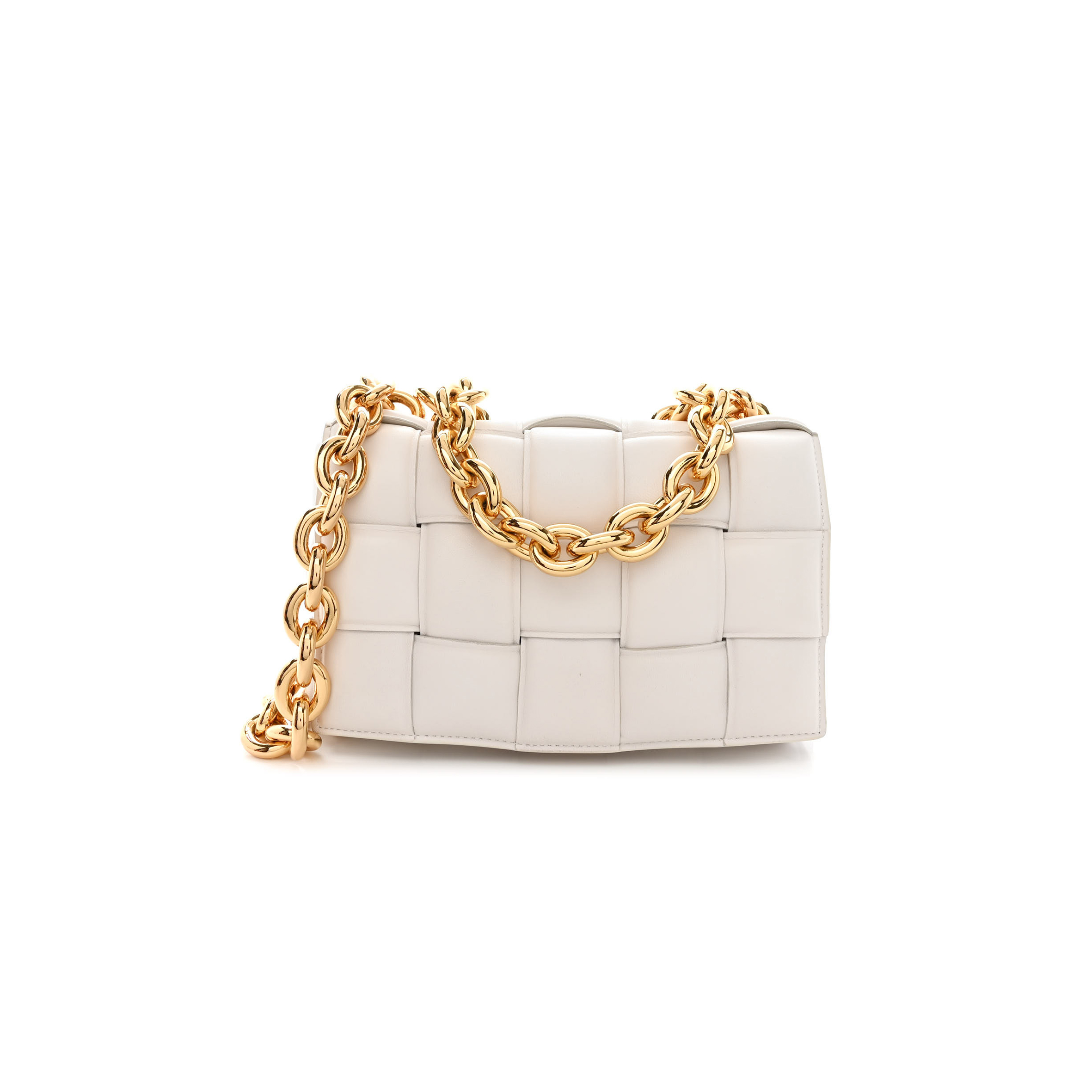 BOTTEGA VENETA LAMBSKIN MAXI INTRECCIO PADDED CHAIN CASSETTE CROSSBODY BAG WHITE (27*17*8cm) BOTTEGA VENETA LAMBSKIN MAXI INTRECCIO PADDED CHAIN CASSETTE CROSSBODY BAG WHITE (27*17*8cm)