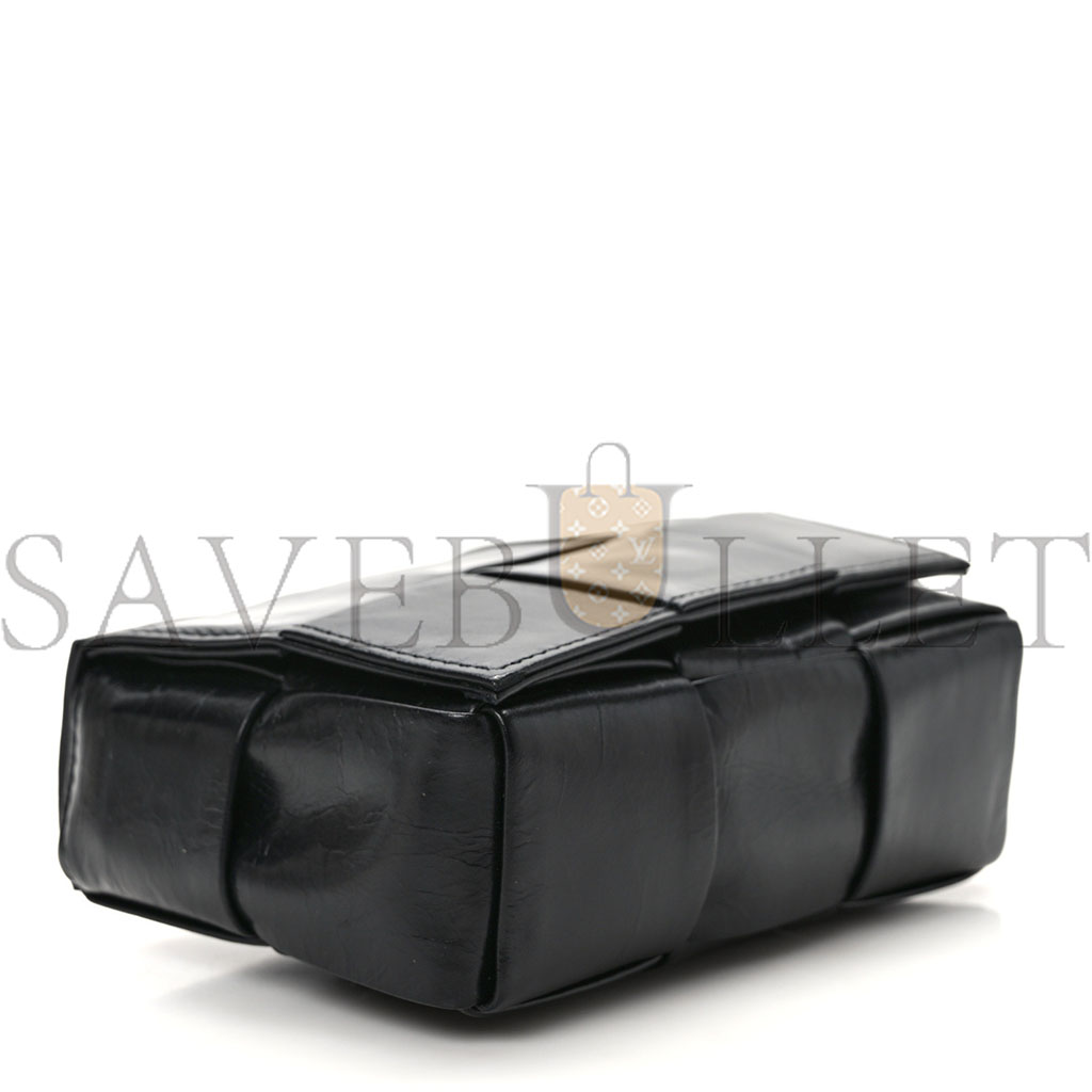 BOTTEGA VENETA PAPER CALFSKIN MAXI INTRECCIO EXTRA MINI CASSETTE CROSSBODY BAG BLACK (13*9*5cm) BOTTEGA VENETA PAPER CALFSKIN MAXI INTRECCIO EXTRA MINI CASSETTE CROSSBODY BAG BLACK (13*9*5cm)