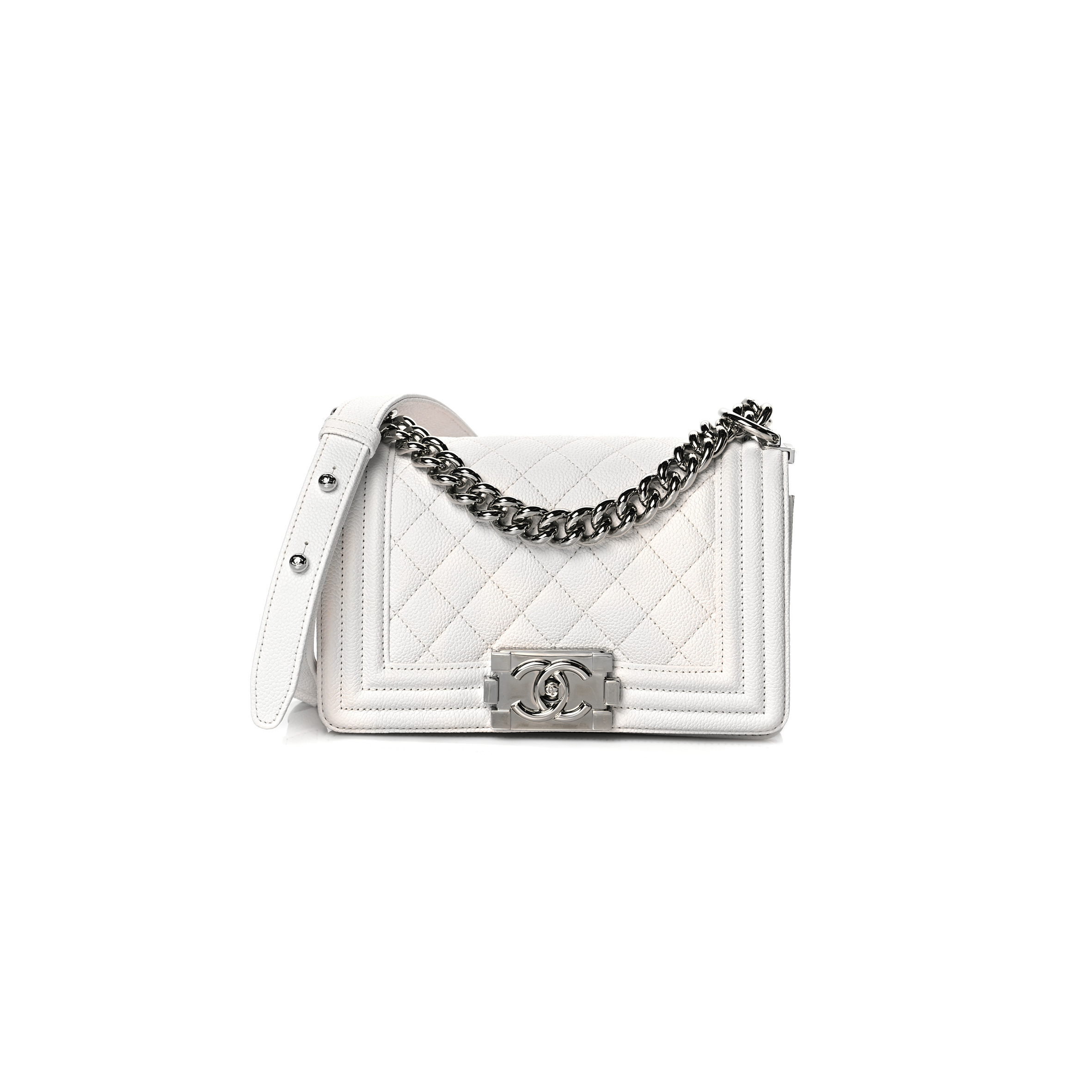 CHANEL CAVIAR QUILTED SMALL BOY FLAP WHITE (20*12*6cm) CHANEL CAVIAR QUILTED SMALL BOY FLAP WHITE (20*12*6cm)