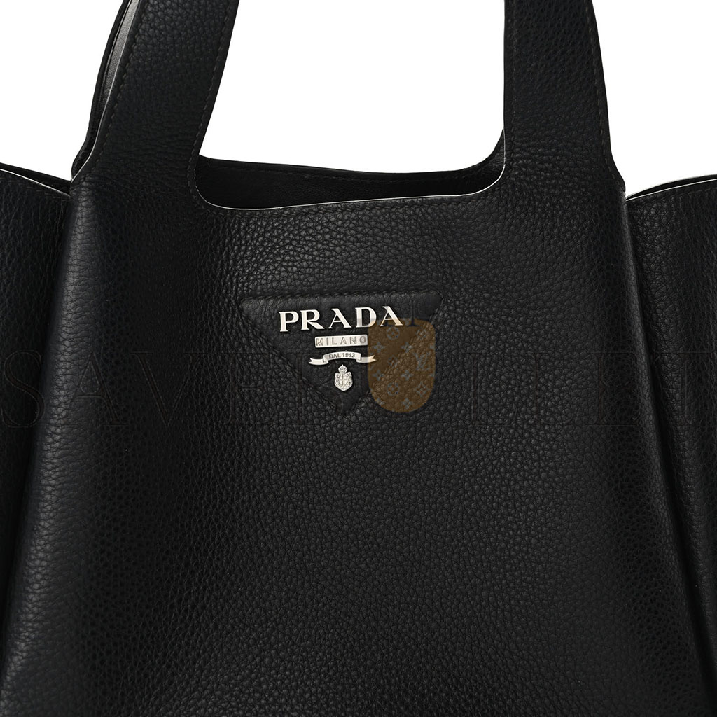 PRADA VITELLO DAINO SOFT MEDIUM DYNAMIQUE TOTE BLACK (25*22*13cm) PRADA VITELLO DAINO SOFT MEDIUM DYNAMIQUE TOTE BLACK (25*22*13cm)