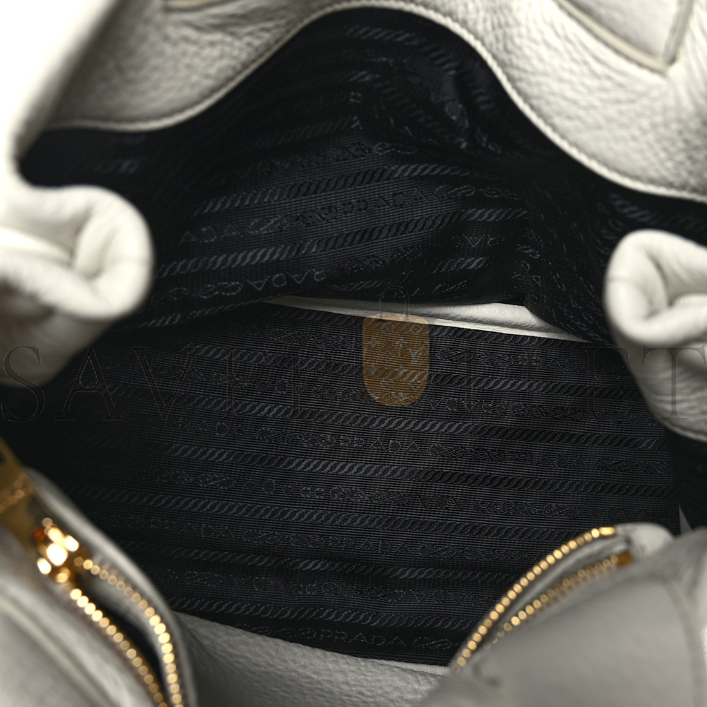 PRADA VITELLO DAINO SOFT PERFORATED LOGO TOTE WHITE (30*27*13cm) PRADA VITELLO DAINO SOFT PERFORATED LOGO TOTE WHITE (30*27*13cm)
