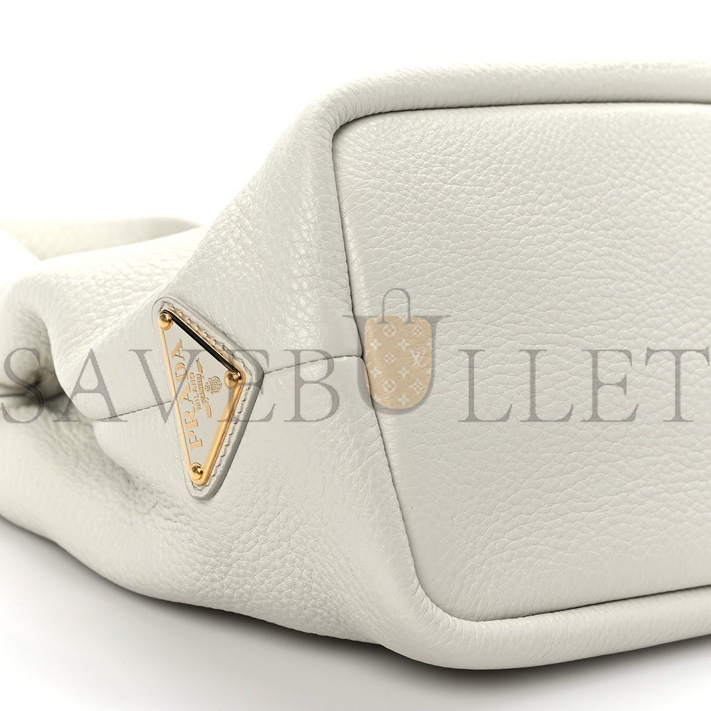 PRADA VITELLO DAINO SOFT PERFORATED LOGO TOTE WHITE (30*27*13cm) PRADA VITELLO DAINO SOFT PERFORATED LOGO TOTE WHITE (30*27*13cm)