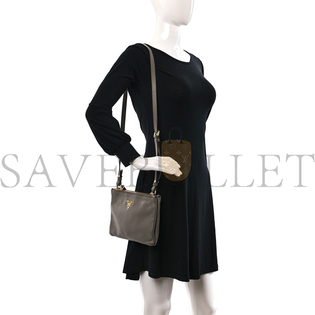 PRADA VITELLO PHENIX DOUBLE ZIP CROSSBODY BAG ARGILLA (24*17*2cm) PRADA VITELLO PHENIX DOUBLE ZIP CROSSBODY BAG ARGILLA (24*17*2cm)