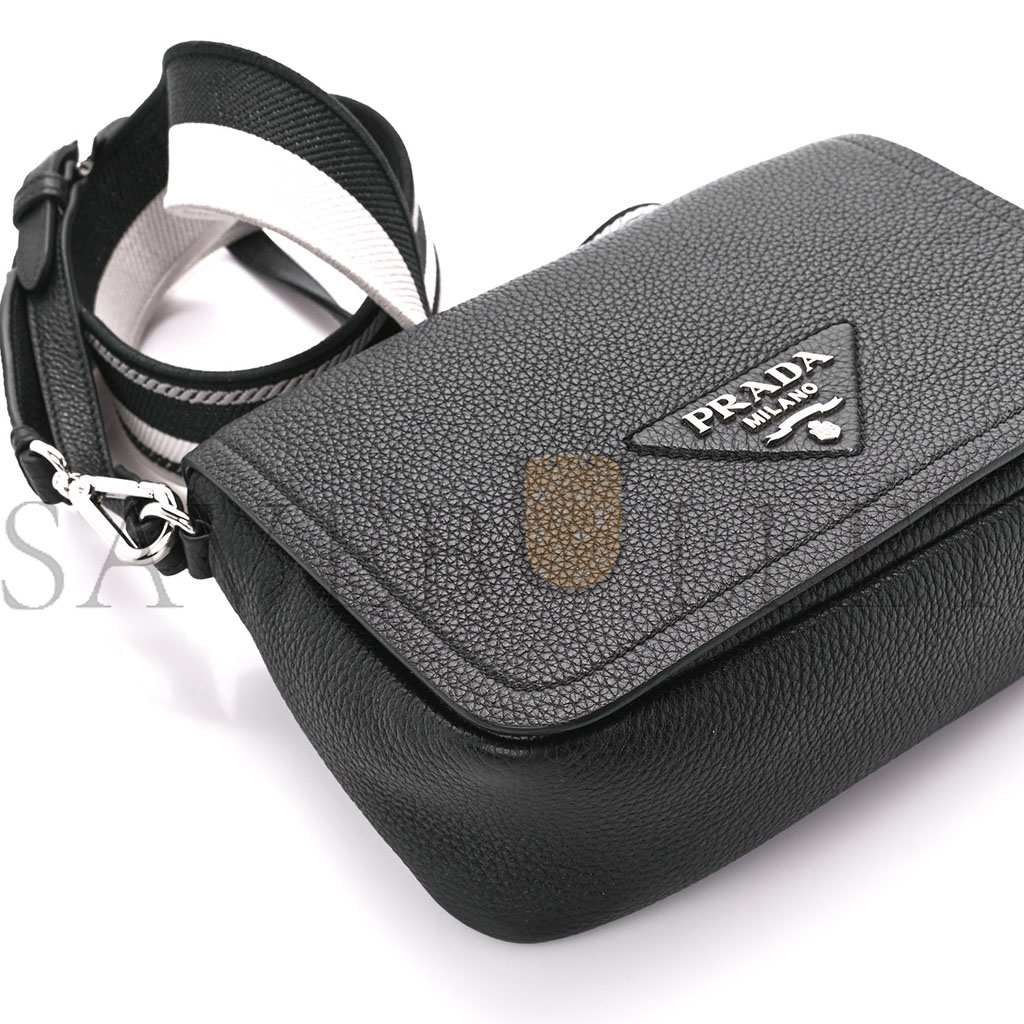 PRADA VITELLO DAINO FLOU FLAP CROSSBODY BLACK (23*15*8cm) PRADA VITELLO DAINO FLOU FLAP CROSSBODY BLACK (23*15*8cm)