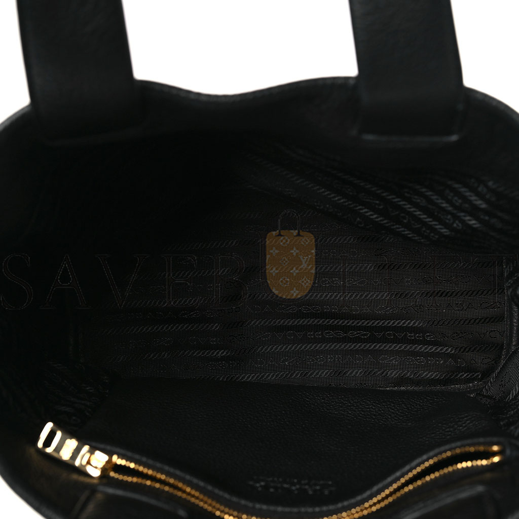 PRADA VITELLO DAINO SOFT PERFORATED LOGO TOTE BLACK (30*20*13cm) PRADA VITELLO DAINO SOFT PERFORATED LOGO TOTE BLACK (30*20*13cm)