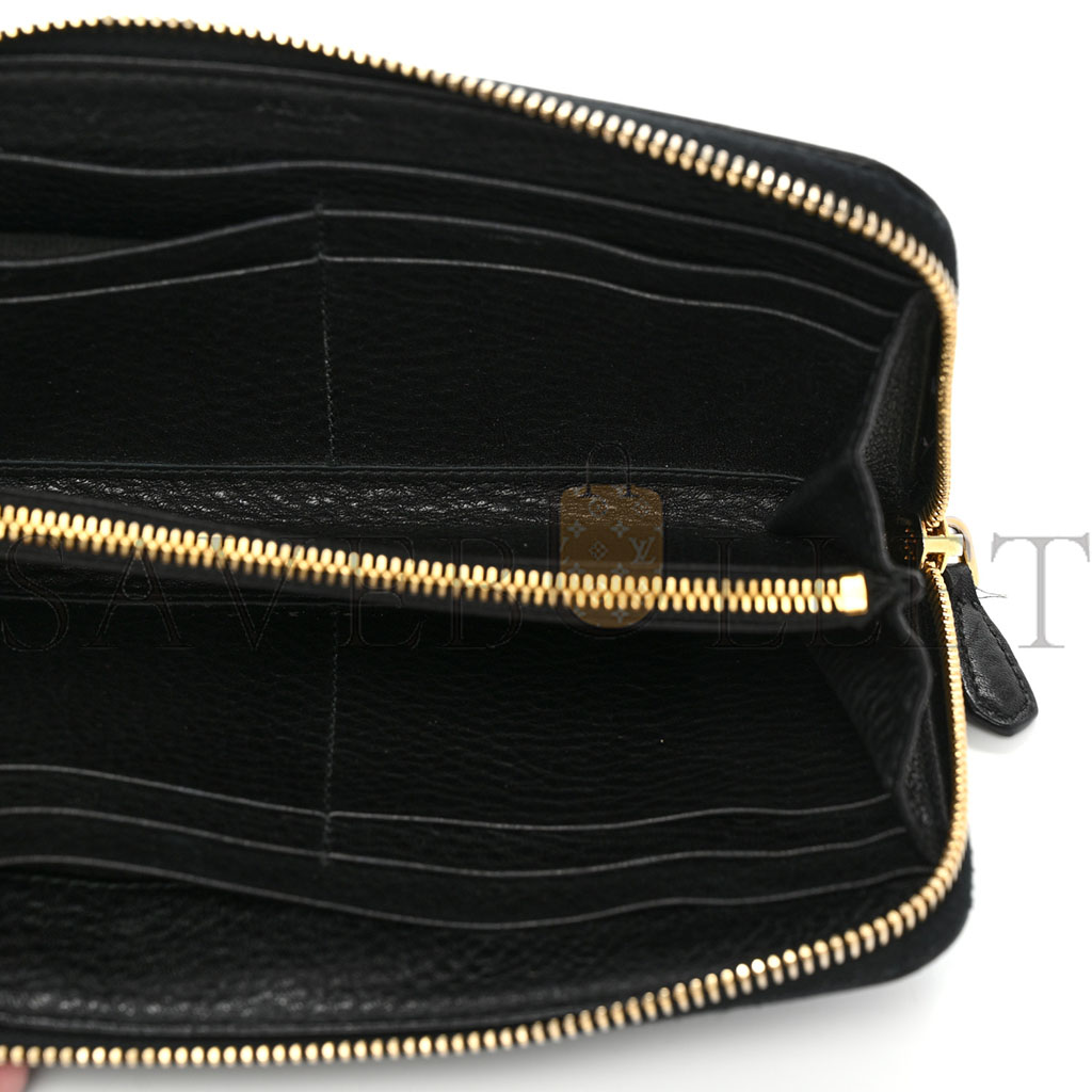PRADA VITELLO DAINO ZIP AROUND WALLET BLACK (18*11*3cm) PRADA VITELLO DAINO ZIP AROUND WALLET BLACK (18*11*3cm)