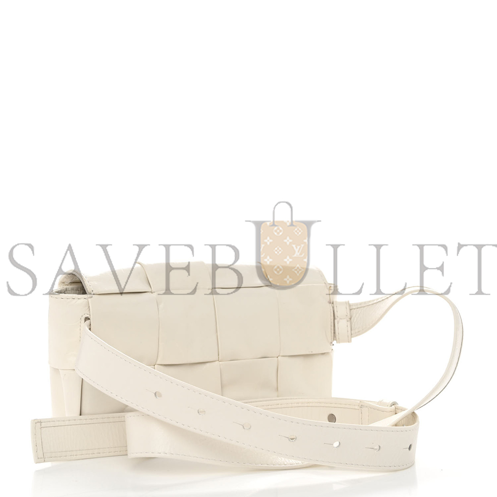 BOTTEGA VENETA PAPER CALFSKIN INTRECCIATO CASSETTE BELT BAG WHITE (18*10*4cm) BOTTEGA VENETA PAPER CALFSKIN INTRECCIATO CASSETTE BELT BAG WHITE (18*10*4cm)
