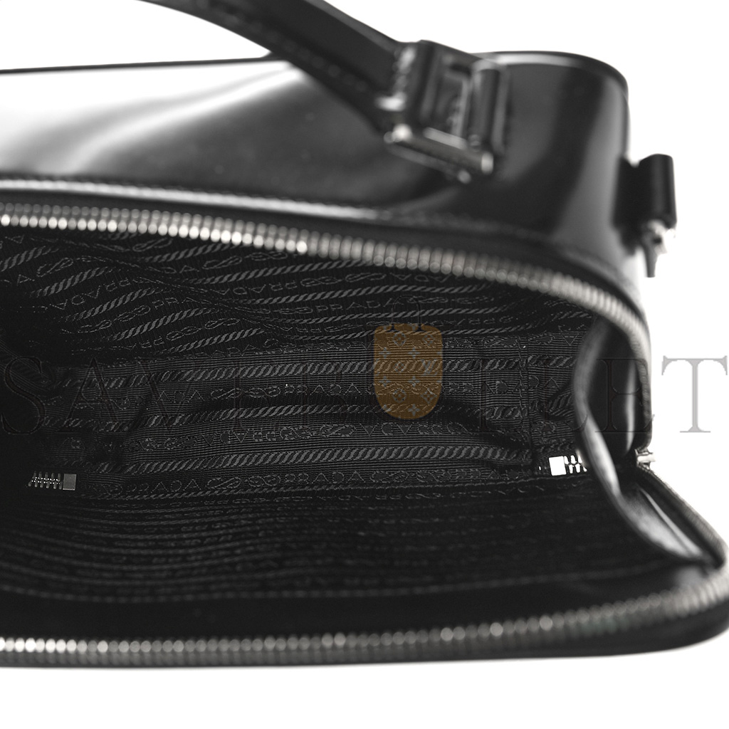 PRADA BRUSHED CALFSKIN MENS MEDIUM BRIQUE CROSSBODY BAG BLACK (22*17*6cm) PRADA BRUSHED CALFSKIN MENS MEDIUM BRIQUE CROSSBODY BAG BLACK (22*17*6cm)