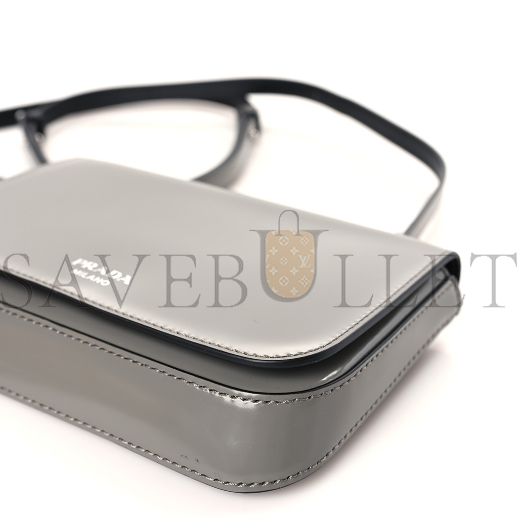 PRADA BRUSHED CALFSKIN MINI FLAP BAG WITH STRAP GRAY (18*13*3cm) PRADA BRUSHED CALFSKIN MINI FLAP BAG WITH STRAP GRAY (18*13*3cm)