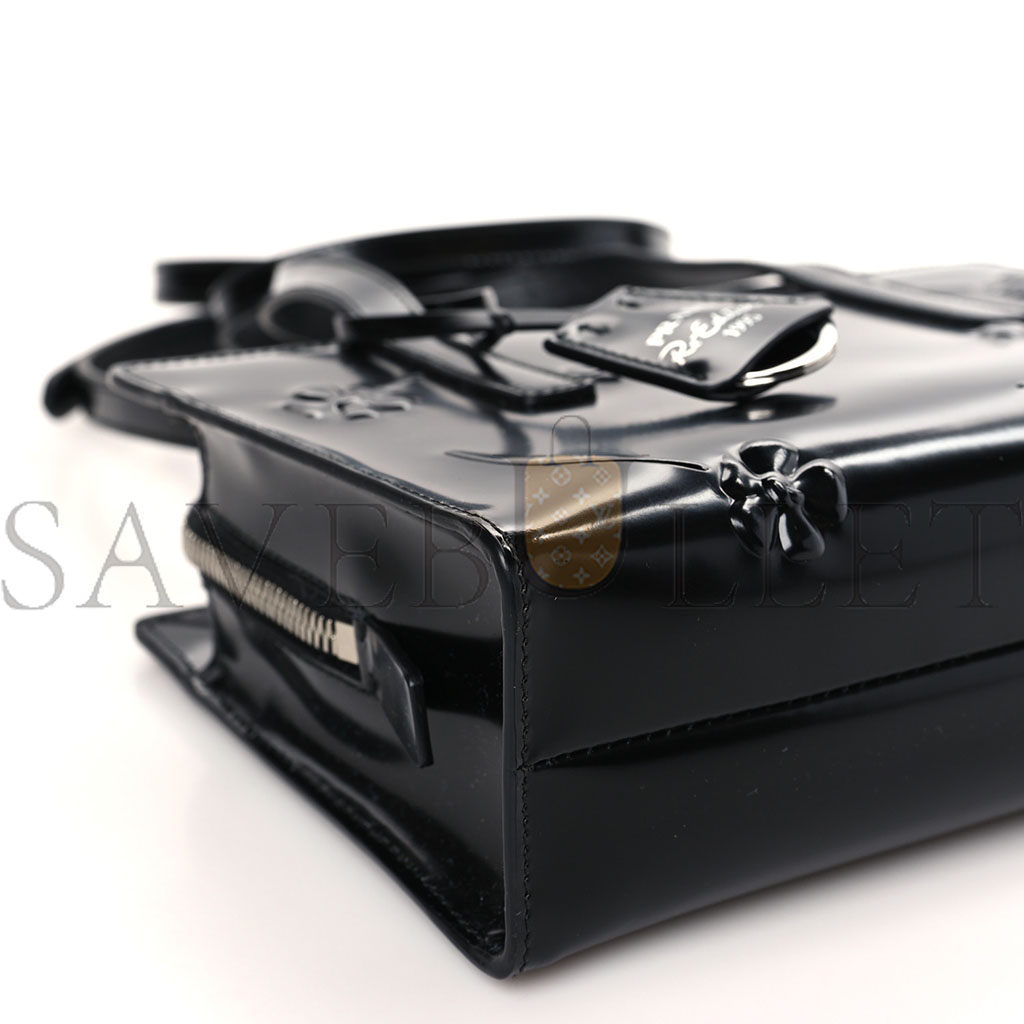 PRADA BRUSHED CALFSKIN FLORAL MINI RE-EDITION 1995 TOTE BLACK (22*15*7cm) PRADA BRUSHED CALFSKIN FLORAL MINI RE-EDITION 1995 TOTE BLACK (22*15*7cm)