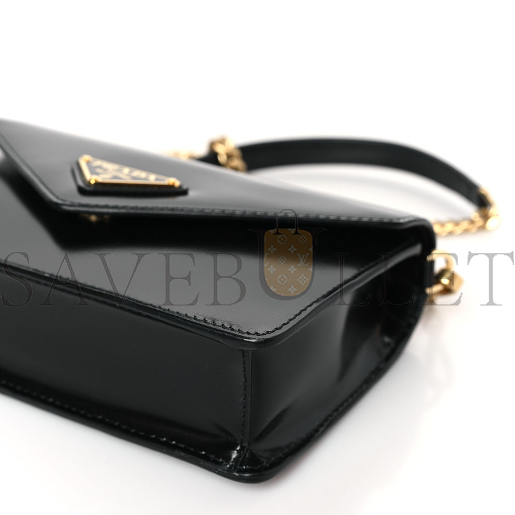 PRADA BRUSHED CALFSKIN ENVELOPE CHAIN CROSSBODY FLAP BLACK (19*13*5cm) PRADA BRUSHED CALFSKIN ENVELOPE CHAIN CROSSBODY FLAP BLACK (19*13*5cm)