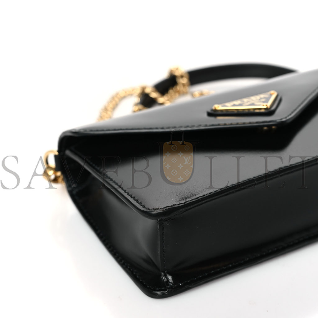 PRADA BRUSHED CALFSKIN ENVELOPE CHAIN CROSSBODY FLAP BLACK (19*13*5cm) PRADA BRUSHED CALFSKIN ENVELOPE CHAIN CROSSBODY FLAP BLACK (19*13*5cm)