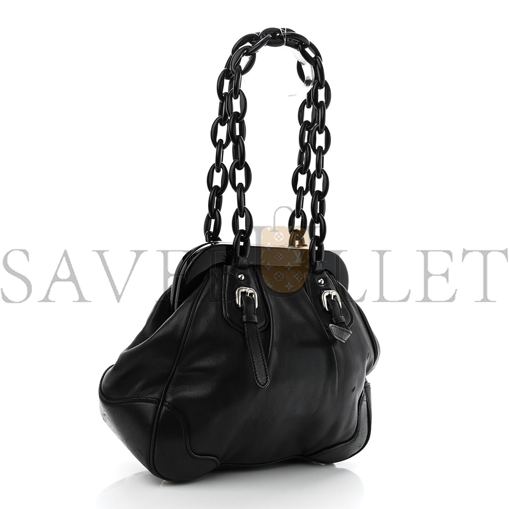 PRADA CALFSKIN SWING CHAIN FRAME BAG BLACK (25*23*10cm) PRADA CALFSKIN SWING CHAIN FRAME BAG BLACK (25*23*10cm)
