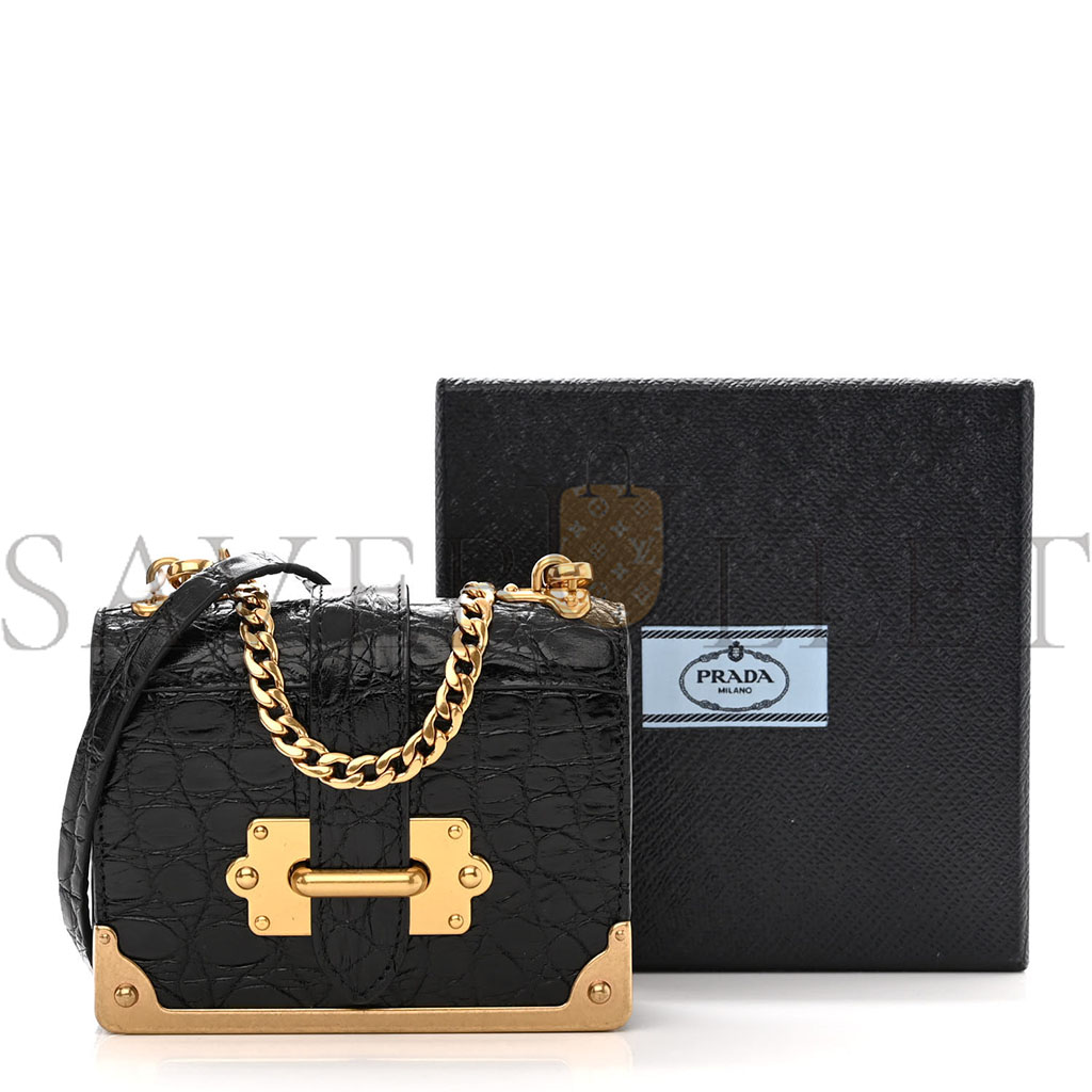 PRADA CROCODILE MICRO CAHIER BAG BLACK (10*9*5cm) PRADA CROCODILE MICRO CAHIER BAG BLACK (10*9*5cm)