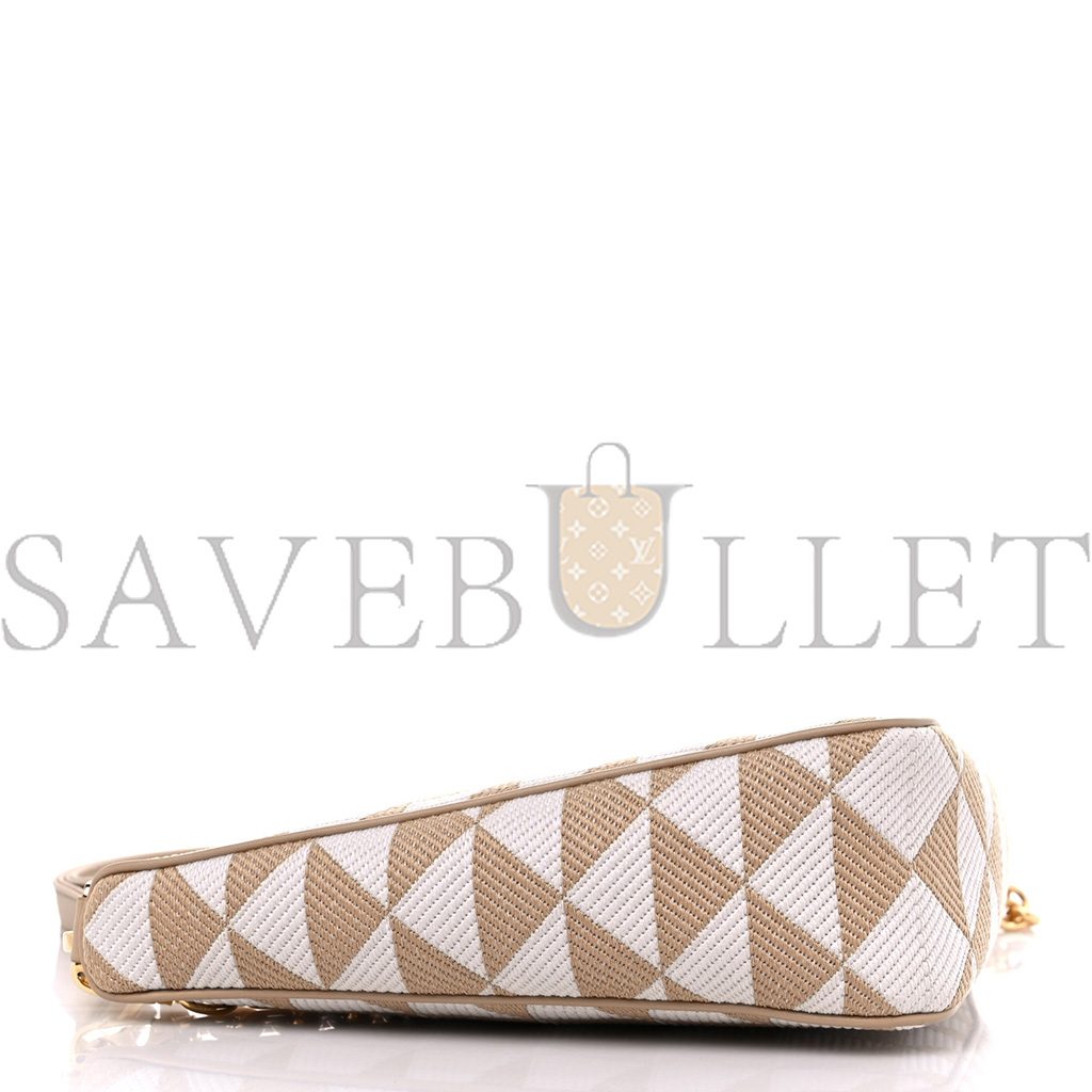 PRADA JACQUARD TRIANGOLO SYMBOLE EMBROIDERED MINI TRIANGLE SHOULDER BAG BEIGE CHALK WHITE (27*15*6cm) PRADA JACQUARD TRIANGOLO SYMBOLE EMBROIDERED MINI TRIANGLE SHOULDER BAG BEIGE CHALK WHITE (27*15*6cm)
