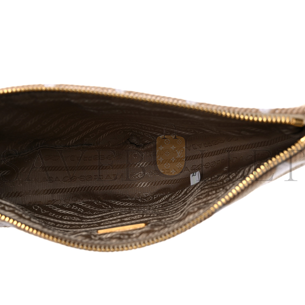 PRADA JACQUARD TRIANGOLO SYMBOLE EMBROIDERED MINI TRIANGLE SHOULDER BAG BEIGE CHALK WHITE (27*15*6cm) PRADA JACQUARD TRIANGOLO SYMBOLE EMBROIDERED MINI TRIANGLE SHOULDER BAG BEIGE CHALK WHITE (27*15*6cm)