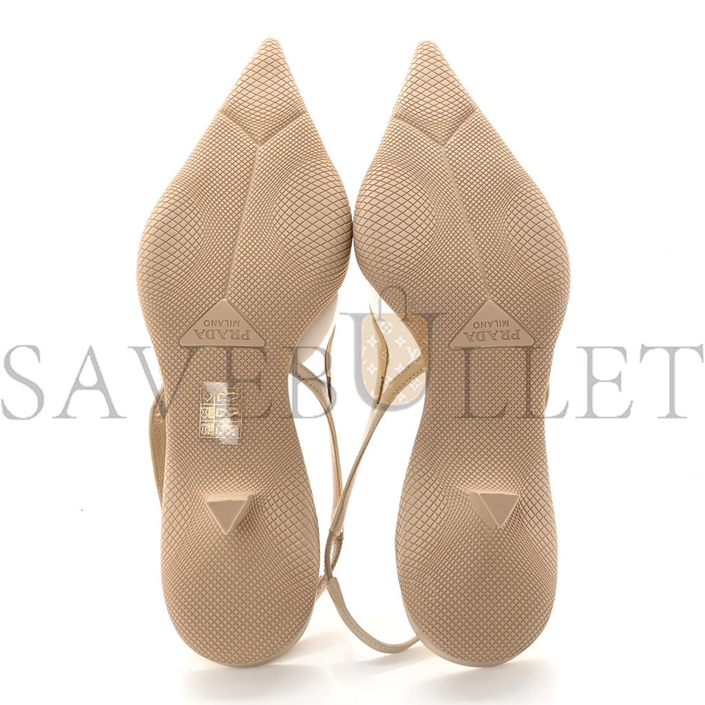 PRADA MESH NAPPA TRIANGLE LOGO POINTED TOE 45MM SLINGBACK PUMPS 38.5 DESERTO PRADA MESH NAPPA TRIANGLE LOGO POINTED TOE 45MM SLINGBACK PUMPS 38.5 DESERTO