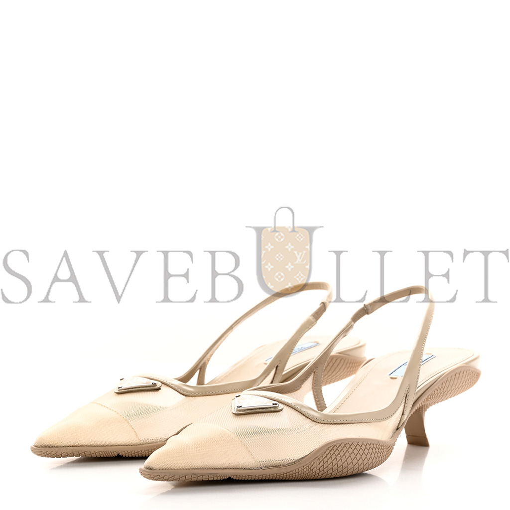 PRADA MESH NAPPA TRIANGLE LOGO POINTED TOE 45MM SLINGBACK PUMPS 38.5 DESERTO PRADA MESH NAPPA TRIANGLE LOGO POINTED TOE 45MM SLINGBACK PUMPS 38.5 DESERTO