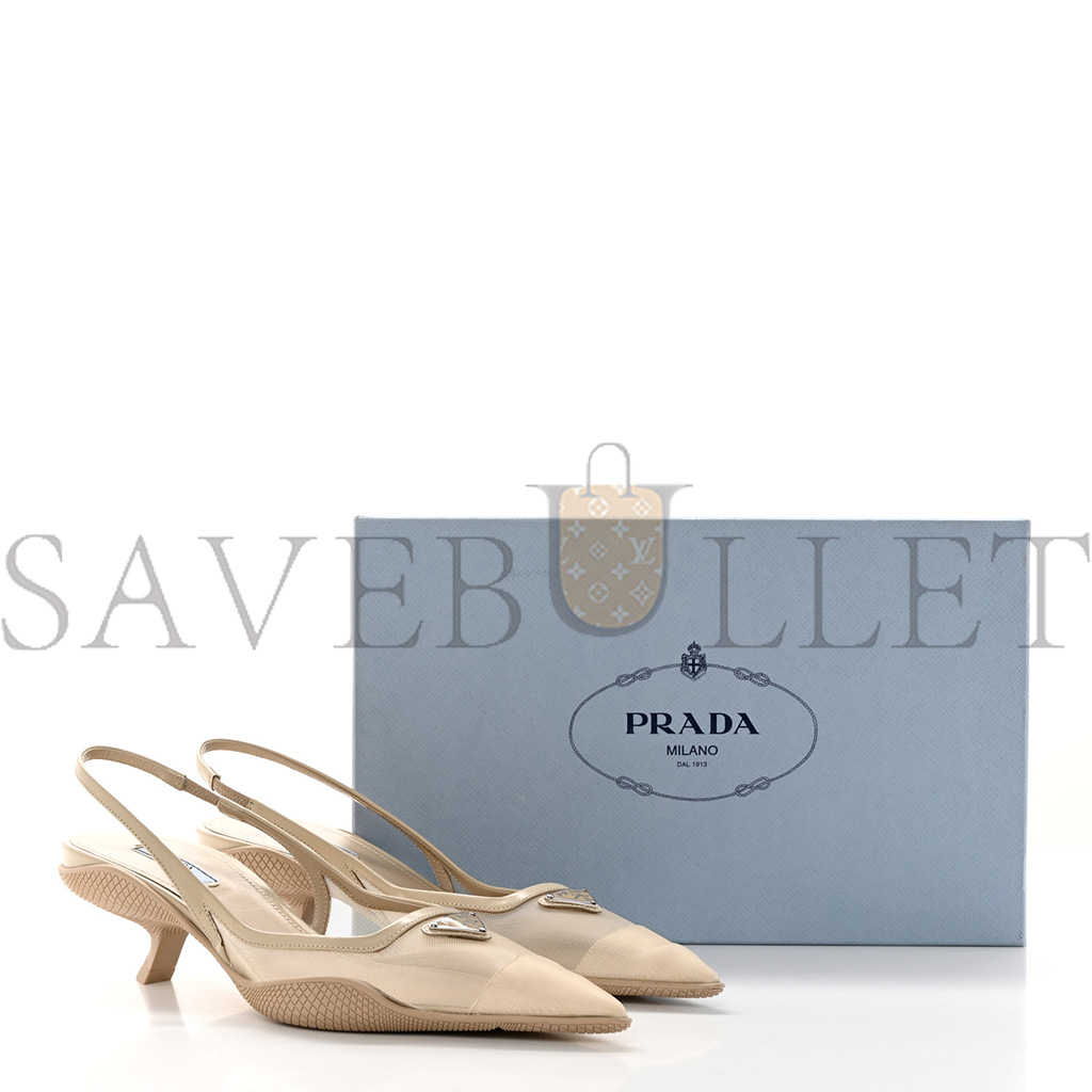 PRADA MESH NAPPA TRIANGLE LOGO POINTED TOE 45MM SLINGBACK PUMPS 38.5 DESERTO PRADA MESH NAPPA TRIANGLE LOGO POINTED TOE 45MM SLINGBACK PUMPS 38.5 DESERTO