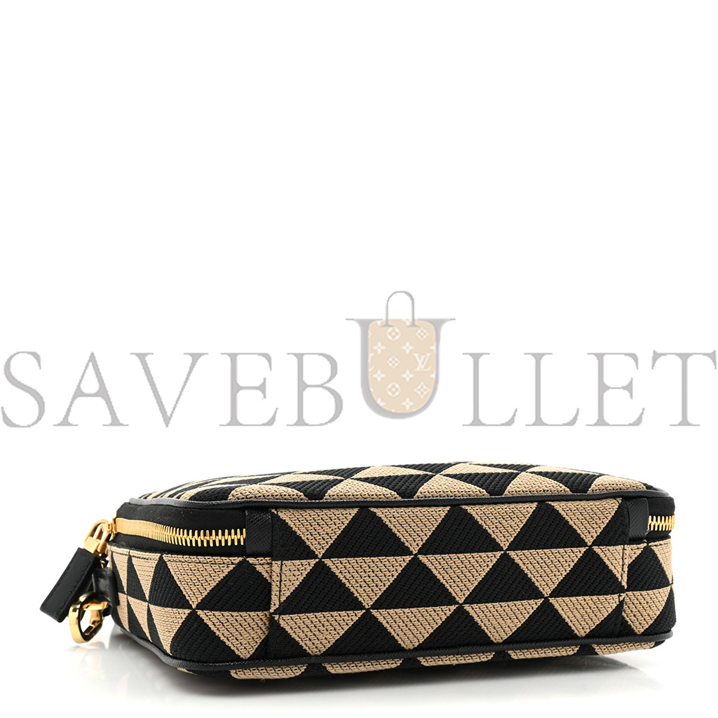 PRADA JACQUARD SAFFIANO TRIANGOLO SYMBOLE EMBROIDERED SMALL SHOULDER BAG BLACK CORDA (23*17*7cm) PRADA JACQUARD SAFFIANO TRIANGOLO SYMBOLE EMBROIDERED SMALL SHOULDER BAG BLACK CORDA (23*17*7cm)