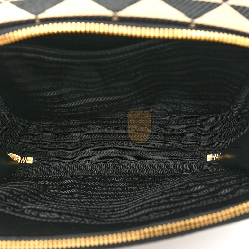 PRADA JACQUARD SAFFIANO TRIANGOLO SYMBOLE EMBROIDERED SMALL SHOULDER BAG BLACK CORDA (23*17*7cm) PRADA JACQUARD SAFFIANO TRIANGOLO SYMBOLE EMBROIDERED SMALL SHOULDER BAG BLACK CORDA (23*17*7cm)