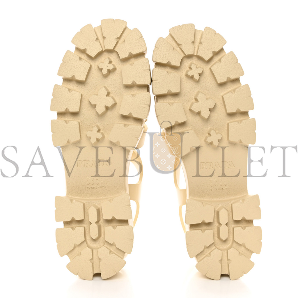 PRADA FOAM RUBBER METAL TRIANGLE LOGO MONOLITH 55MM CAGE SANDALS 41 QUARZO PRADA FOAM RUBBER METAL TRIANGLE LOGO MONOLITH 55MM CAGE SANDALS 41 QUARZO