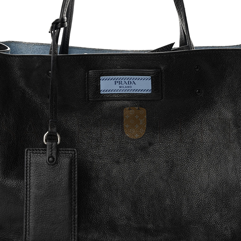 PRADA GLACE CALFSKIN ETIQUETTE SHOPPING BAG BLACK ASTRALE (33*22*16cm) PRADA GLACE CALFSKIN ETIQUETTE SHOPPING BAG BLACK ASTRALE (33*22*16cm)