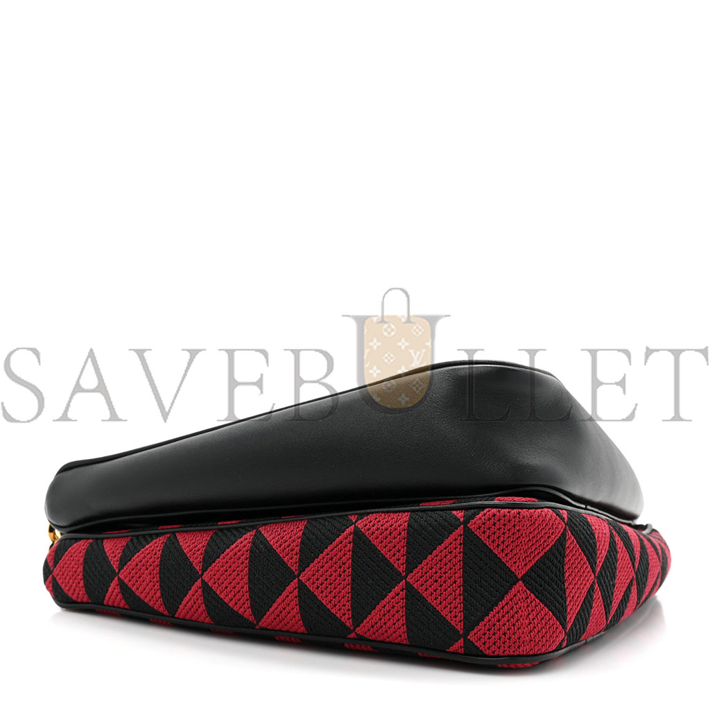 PRADA JACQUARD TRIANGOLO SYMBOLE EMBROIDERED MINI TRIANGLE SHOULDER BAG BLACK CILIEGIA (28*15*6cm) PRADA JACQUARD TRIANGOLO SYMBOLE EMBROIDERED MINI TRIANGLE SHOULDER BAG BLACK CILIEGIA (28*15*6cm)