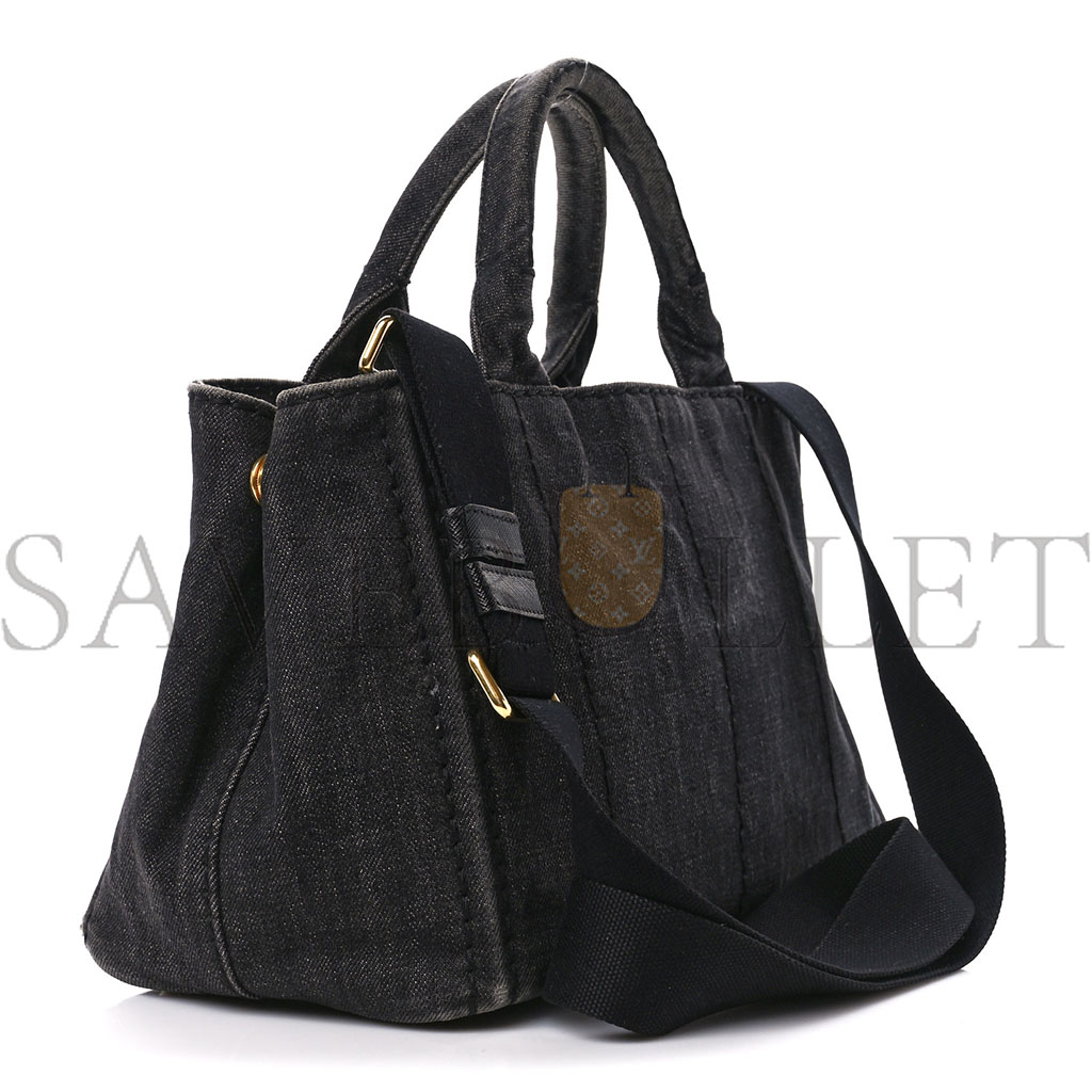 PRADA DENIM SMALL CANAPA LOGO TOTE BLACK (27*20*14cm) PRADA DENIM SMALL CANAPA LOGO TOTE BLACK (27*20*14cm)