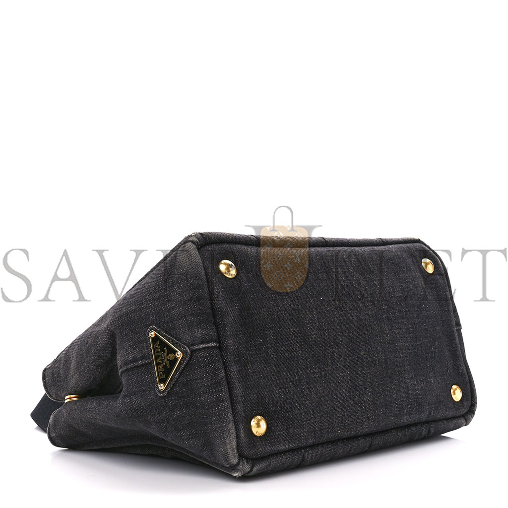 PRADA DENIM SMALL CANAPA LOGO TOTE BLACK (27*20*14cm) PRADA DENIM SMALL CANAPA LOGO TOTE BLACK (27*20*14cm)