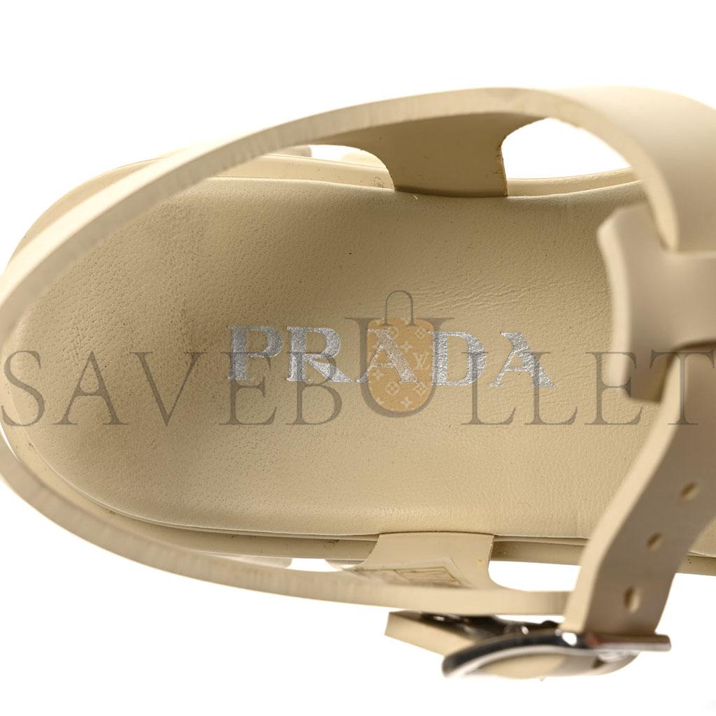PRADA FOAM RUBBER METAL TRIANGLE LOGO MONOLITH 55MM CAGE SANDALS 39 QUARZO PRADA FOAM RUBBER METAL TRIANGLE LOGO MONOLITH 55MM CAGE SANDALS 39 QUARZO