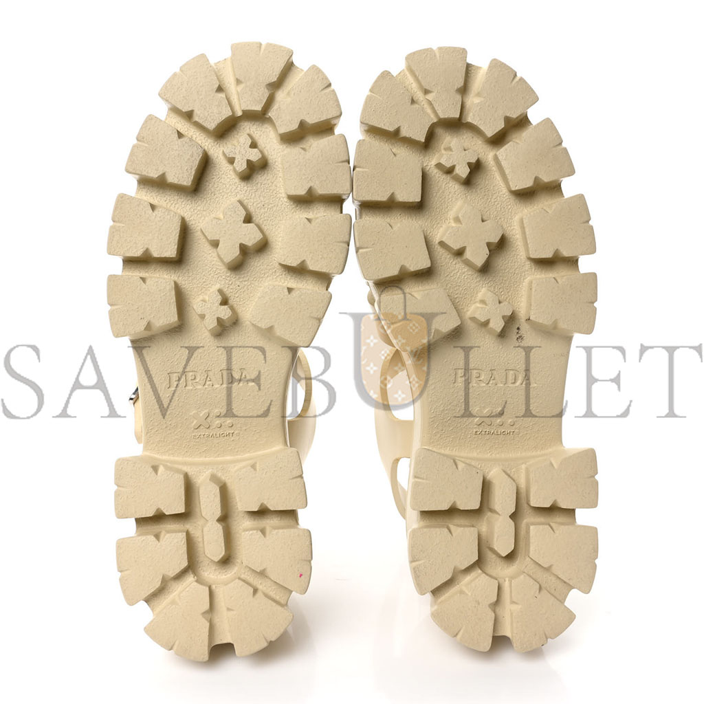 PRADA FOAM RUBBER METAL TRIANGLE LOGO MONOLITH 55MM CAGE SANDALS 39 QUARZO PRADA FOAM RUBBER METAL TRIANGLE LOGO MONOLITH 55MM CAGE SANDALS 39 QUARZO