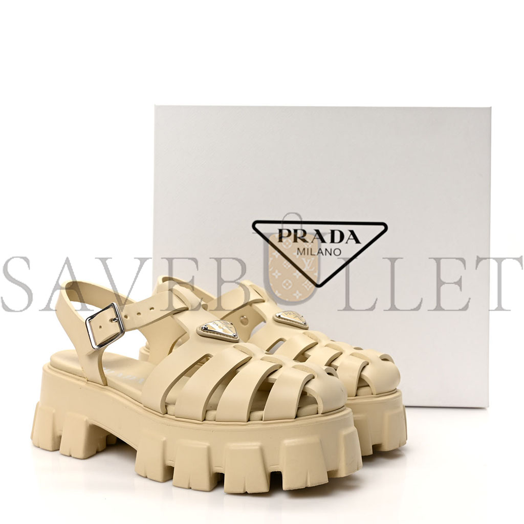 PRADA FOAM RUBBER METAL TRIANGLE LOGO MONOLITH 55MM CAGE SANDALS 39 QUARZO PRADA FOAM RUBBER METAL TRIANGLE LOGO MONOLITH 55MM CAGE SANDALS 39 QUARZO
