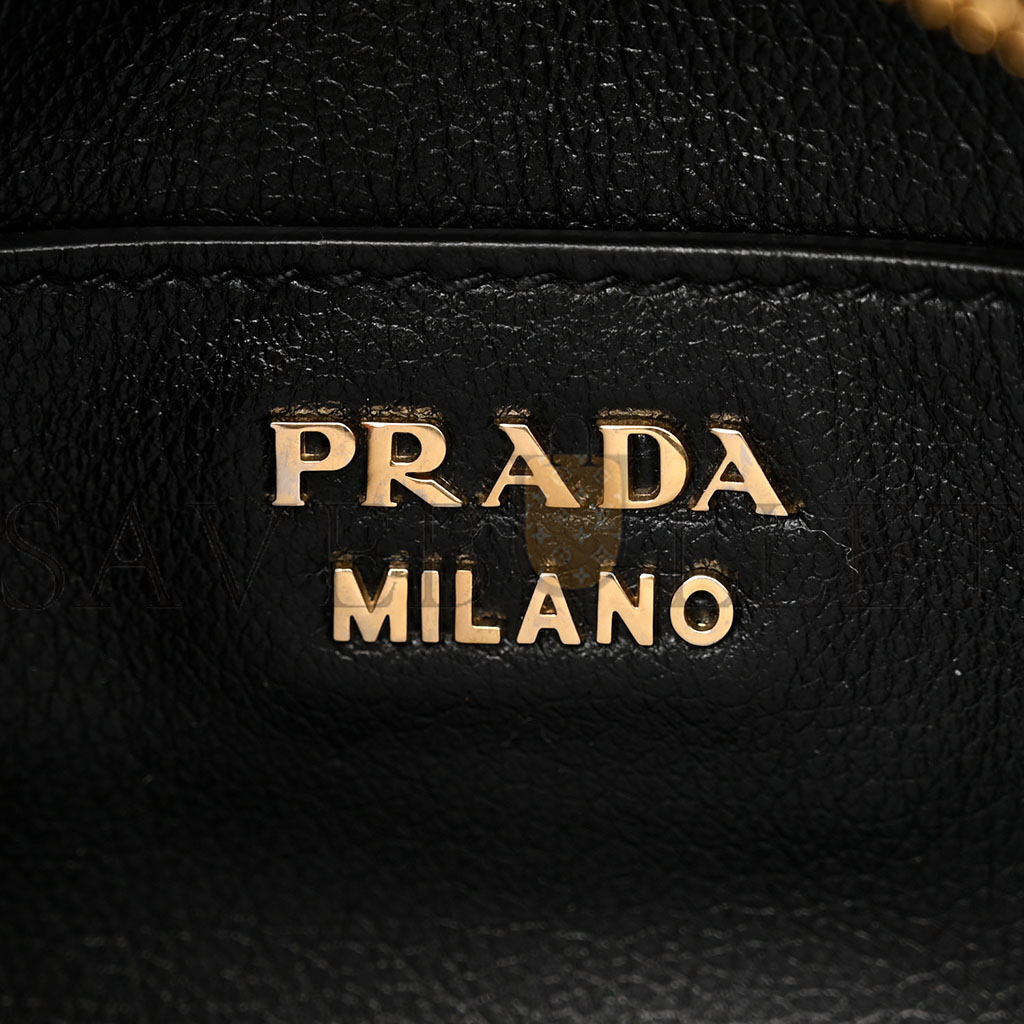 PRADA GLACE CALFSKIN TOTE BLACK (35*27*14cm) PRADA GLACE CALFSKIN TOTE BLACK (35*27*14cm)