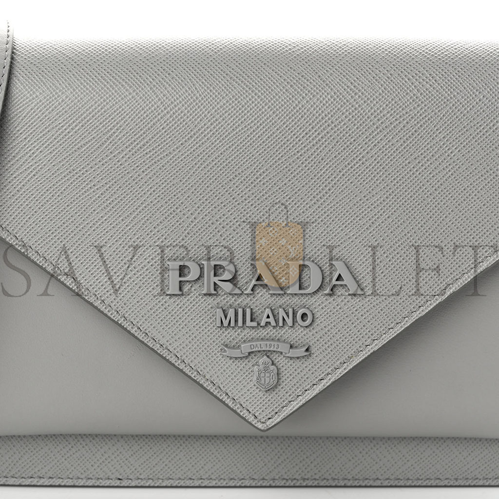 PRADA CITY CALFSKIN SAFFIANO ENVELOPE FLAP WITH CHAIN NUBE (20*13*4cm) PRADA CITY CALFSKIN SAFFIANO ENVELOPE FLAP WITH CHAIN NUBE (20*13*4cm)