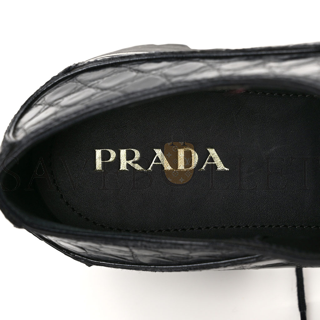 PRADA CROCODILE LACE UP 50MM LOAFERS 39 BLACK PRADA CROCODILE LACE UP 50MM LOAFERS 39 BLACK