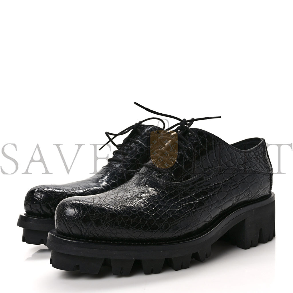 PRADA CROCODILE LACE UP 50MM LOAFERS 39 BLACK PRADA CROCODILE LACE UP 50MM LOAFERS 39 BLACK