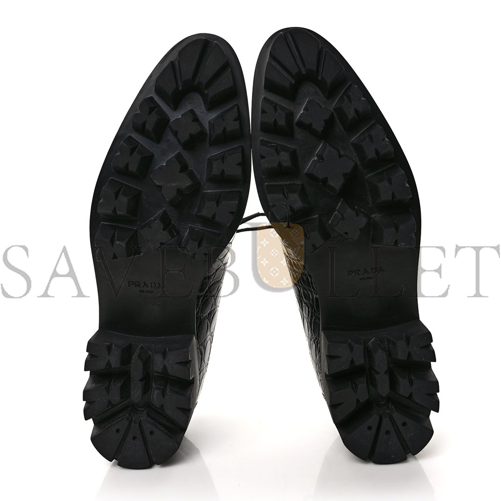PRADA CROCODILE LACE UP 50MM LOAFERS 39 BLACK PRADA CROCODILE LACE UP 50MM LOAFERS 39 BLACK