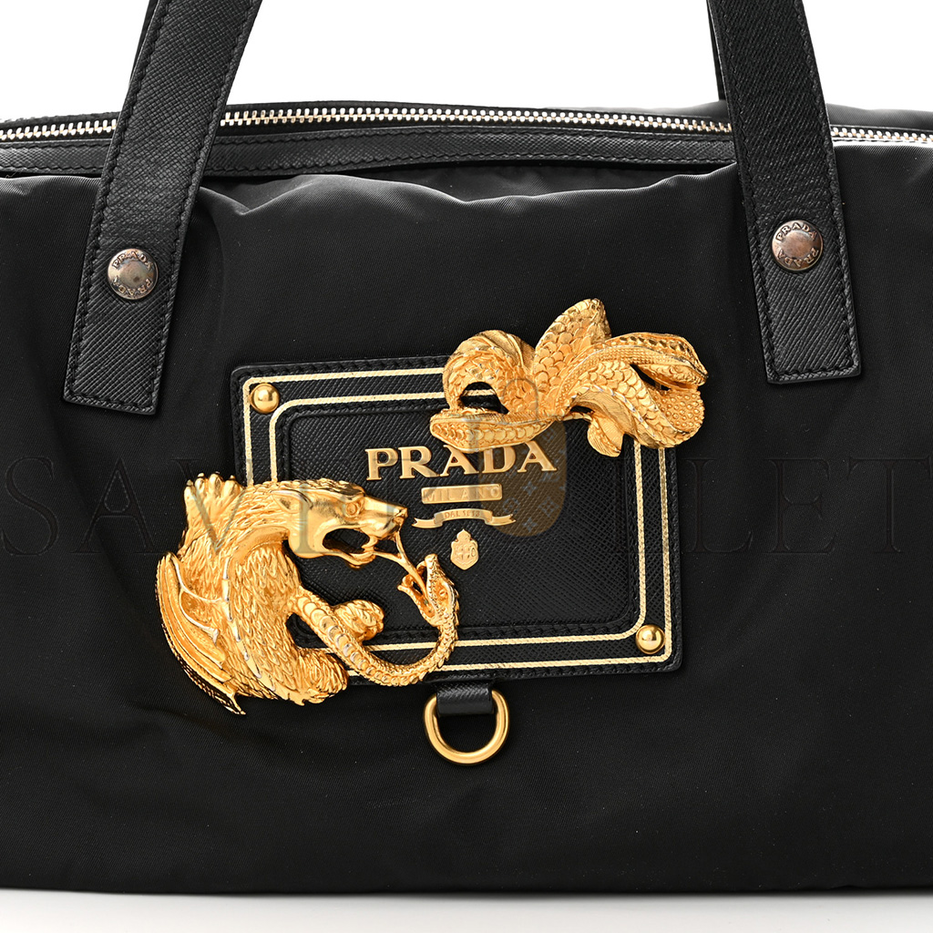 PRADA NYLON ANIMALIER BOSTON BAG BLACK (33*20*15cm) PRADA NYLON ANIMALIER BOSTON BAG BLACK (33*20*15cm)