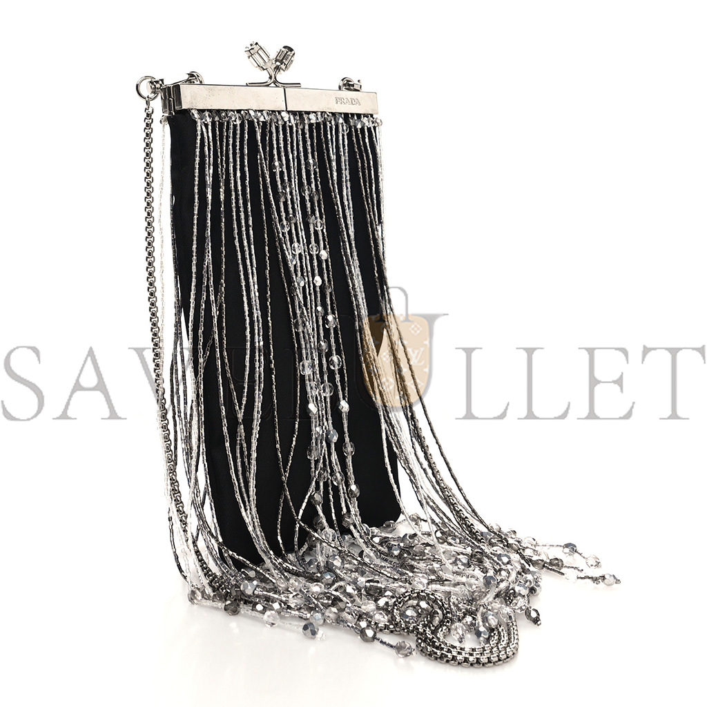PRADA NYLON BEADED FRINGE FLAT CHAIN CLUTCH BLACK (20*11*1cm) PRADA NYLON BEADED FRINGE FLAT CHAIN CLUTCH BLACK (20*11*1cm)