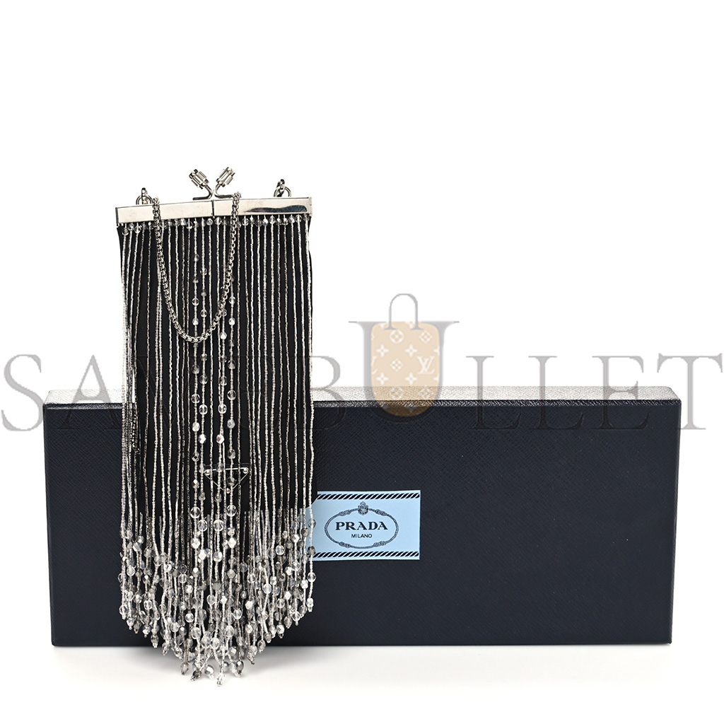 PRADA NYLON BEADED FRINGE FLAT CHAIN CLUTCH BLACK (20*11*1cm) PRADA NYLON BEADED FRINGE FLAT CHAIN CLUTCH BLACK (20*11*1cm)