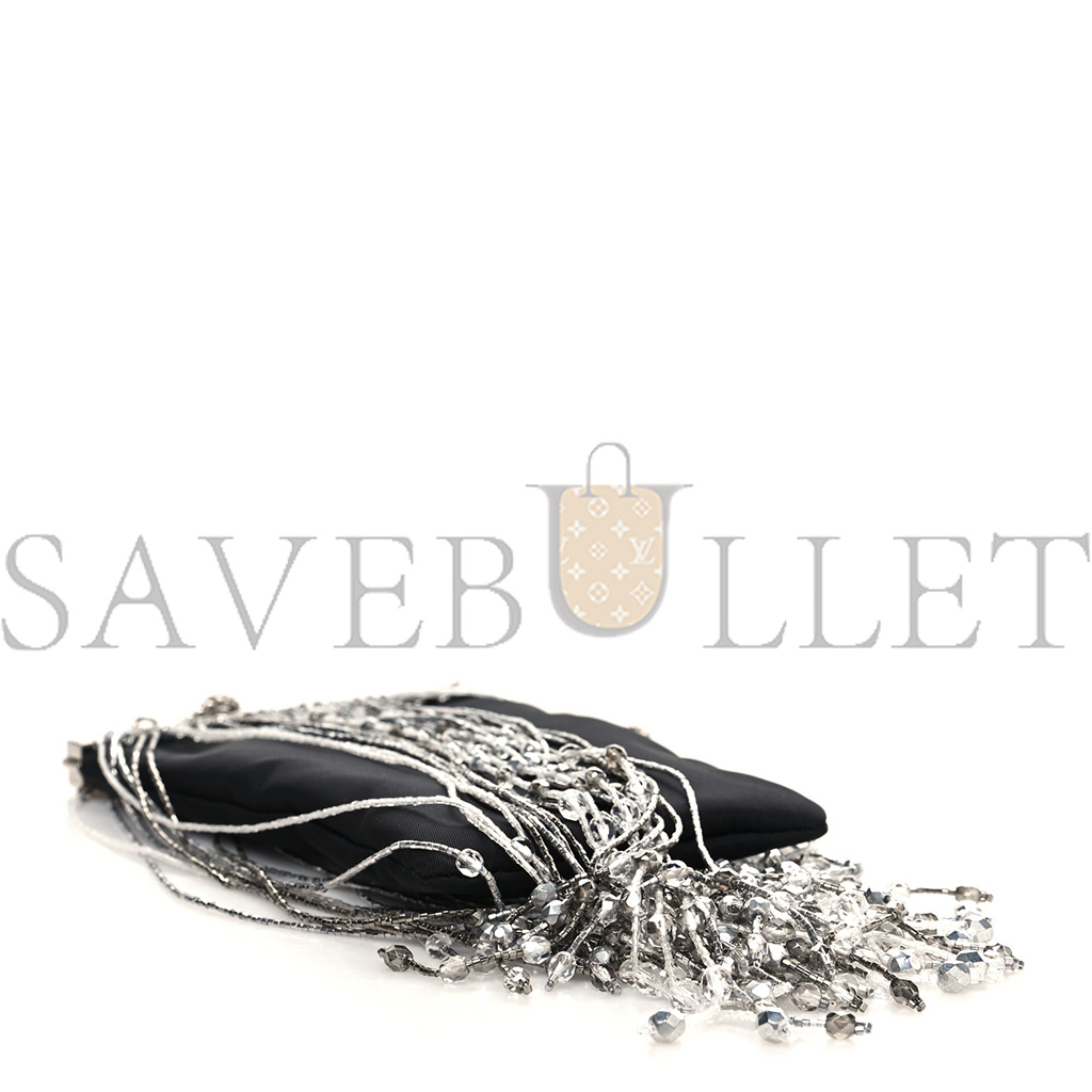 PRADA NYLON BEADED FRINGE FLAT CHAIN CLUTCH BLACK (20*11*1cm) PRADA NYLON BEADED FRINGE FLAT CHAIN CLUTCH BLACK (20*11*1cm)
