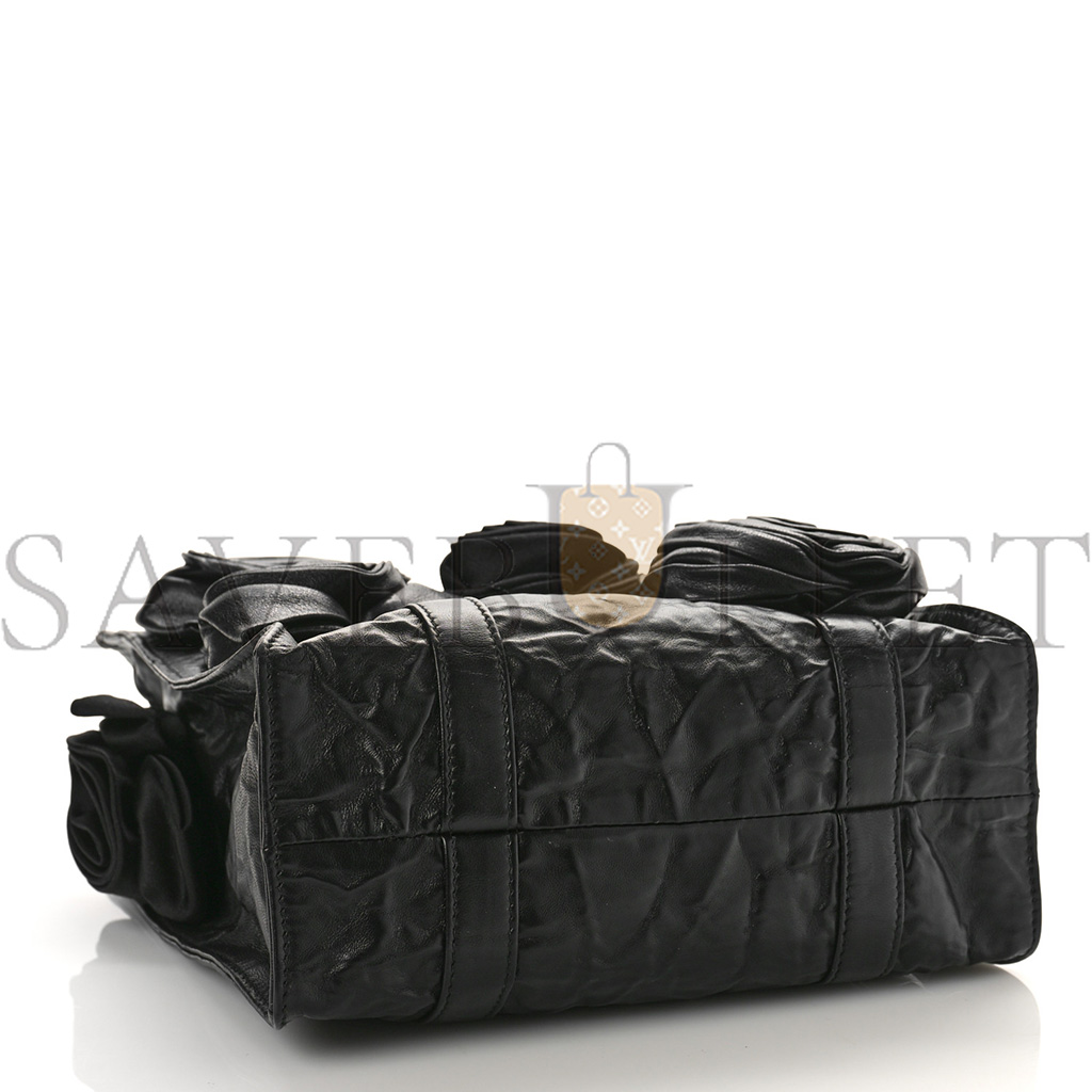 PRADA NAPPA MINI ANTIQUE ROSETTE FLOWER TOTE BAG BLACK (24*22*10cm) PRADA NAPPA MINI ANTIQUE ROSETTE FLOWER TOTE BAG BLACK (24*22*10cm)
