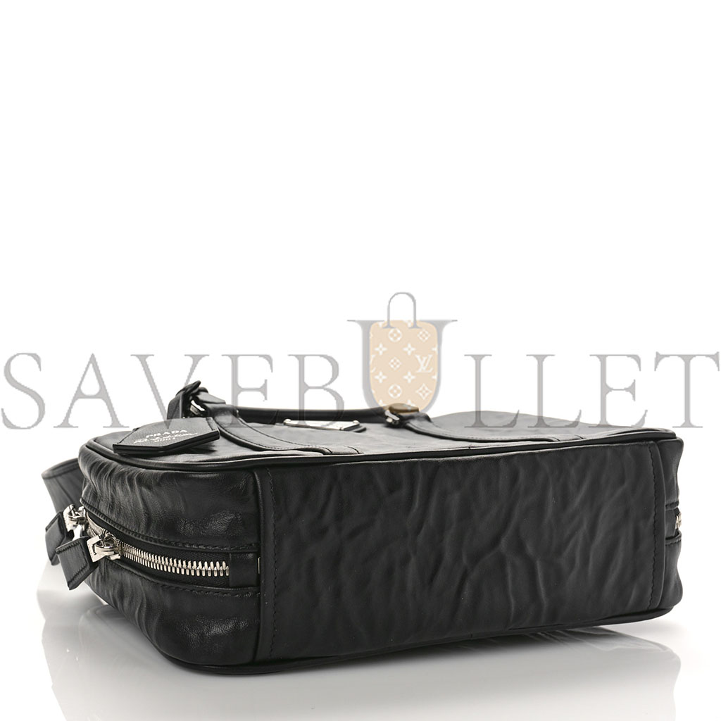 PRADA NAPPA ANTIQUE MEDIUM TOP HANDLE BAG BLACK (24*18*11cm) PRADA NAPPA ANTIQUE MEDIUM TOP HANDLE BAG BLACK (24*18*11cm)