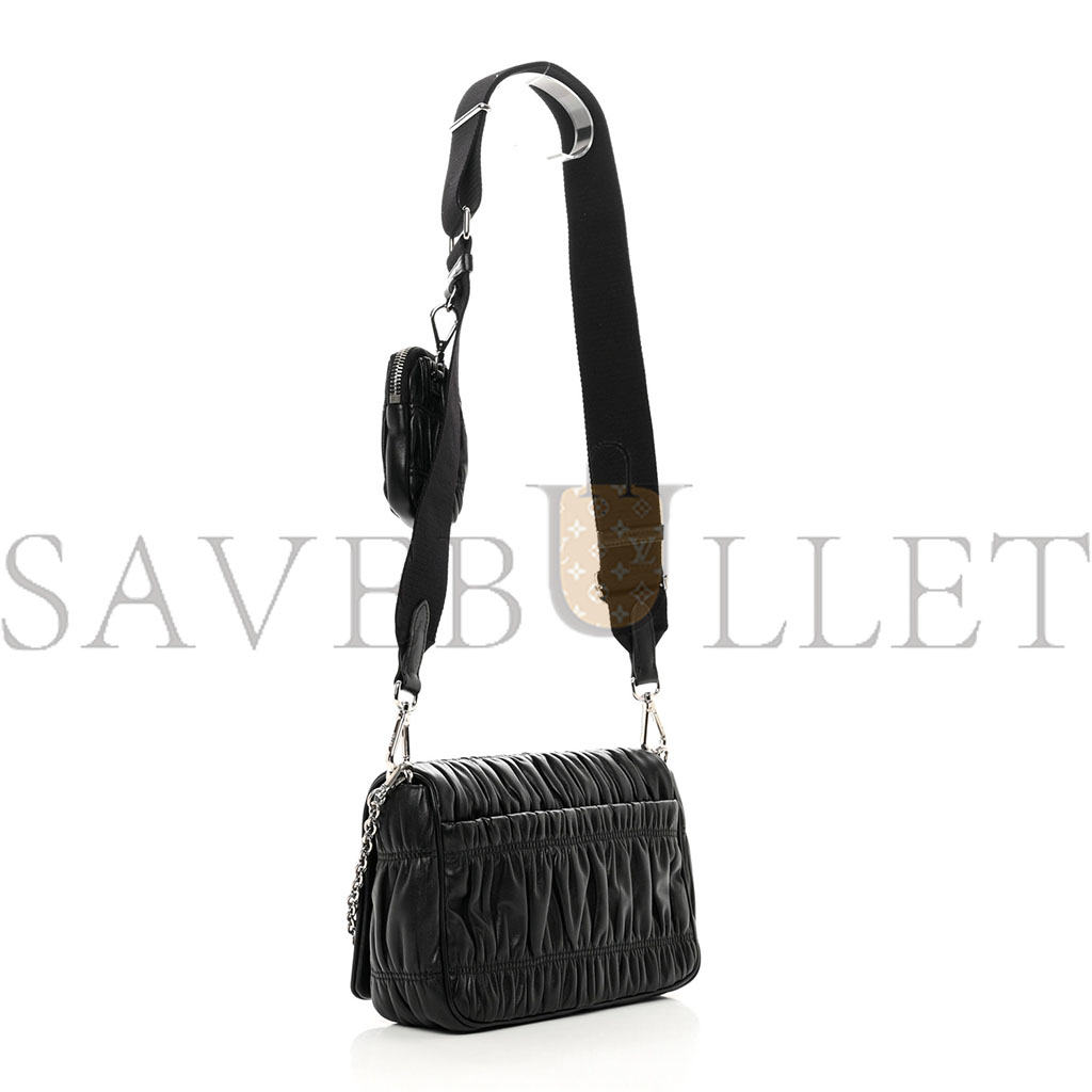 PRADA NAPPA GAUFRE FLAP SHOULDER BAG BLACK (20*13*8cm) PRADA NAPPA GAUFRE FLAP SHOULDER BAG BLACK (20*13*8cm)