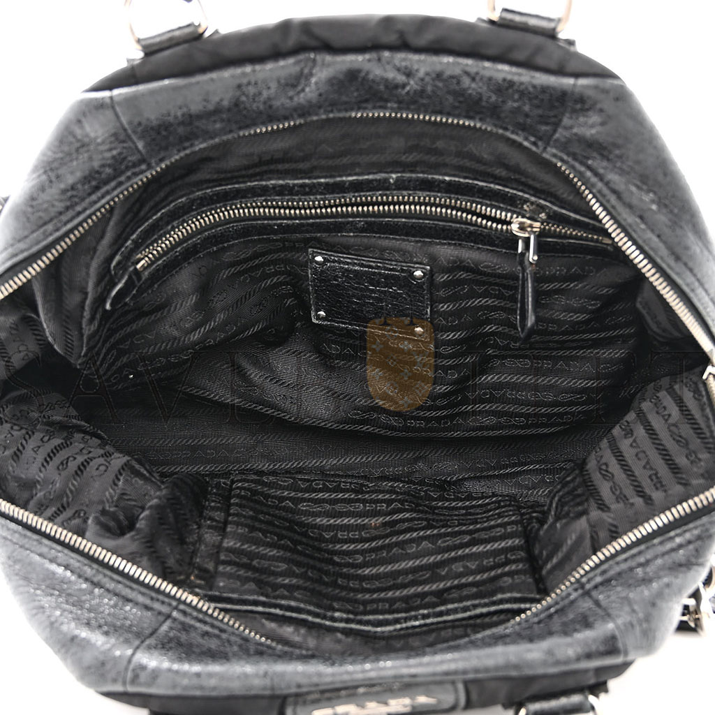 PRADA NYLON QUILTED 24H SATCHEL BLACK (34*23*16cm) PRADA NYLON QUILTED 24H SATCHEL BLACK (34*23*16cm)