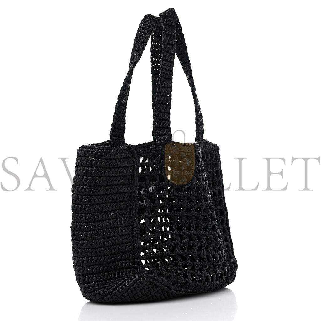 PRADA RAFFIA EMBROIDERED SMALL LOGO TOTE BAG BLACK (23*22*11cm) PRADA RAFFIA EMBROIDERED SMALL LOGO TOTE BAG BLACK (23*22*11cm)